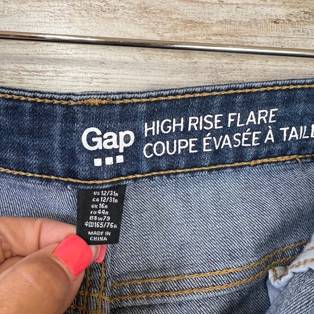 Gap Jeans Women 12/31R Blue Denim Dark Wash Stretch High Rise Flare Hippie Boho - Picture 6 of 9